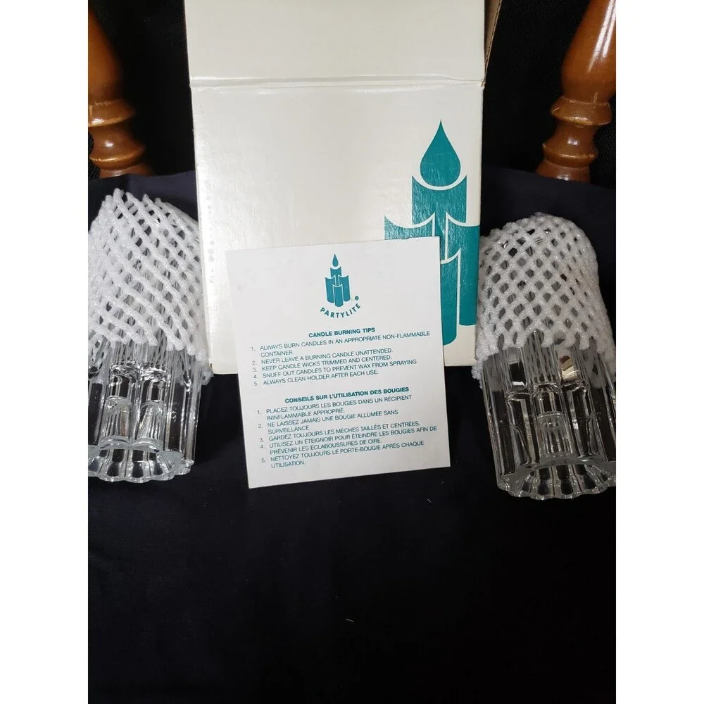 PartyLite 4” Delphi Pair Crystal Scalloped Taper Candle Holders-Scalloped